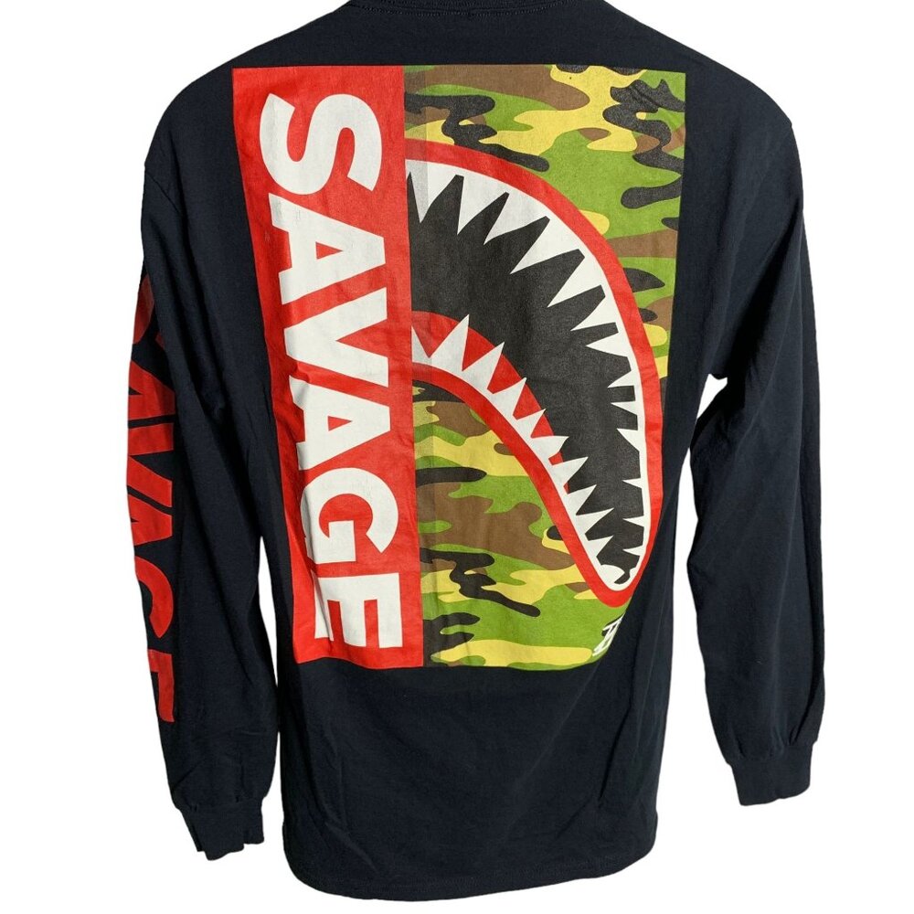 Hardten Savage Camo Graphic T Shirt M Black Crewneck Long Sleeves Double Sided